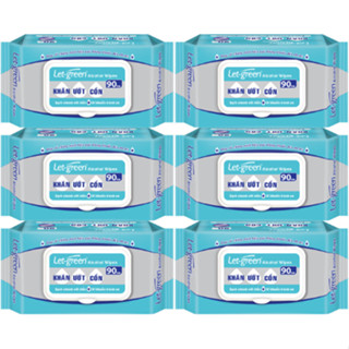 Combo 6 Bao Khăn Giấy Ướt Có Cồn Let-green 90 miếng/bao