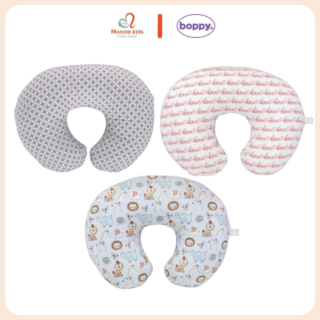 Gối chữ U Boppy cho bé bú bình tập lẫy 0m+, gối chống trào ngược trẻ em - Monnie Kids