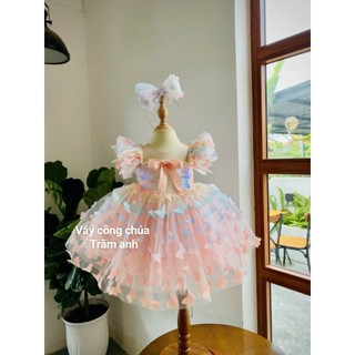  đầm váy công chúa cánh bướm cầu vồng cao cấp cho bé gái   tặng kèm cài tóc  