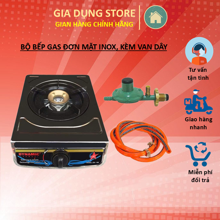 [Combo] Bếp Ga Đơn Inox + Van Nasonal + Dây gas Hàn Quốc (dùng bình gas 12kg)