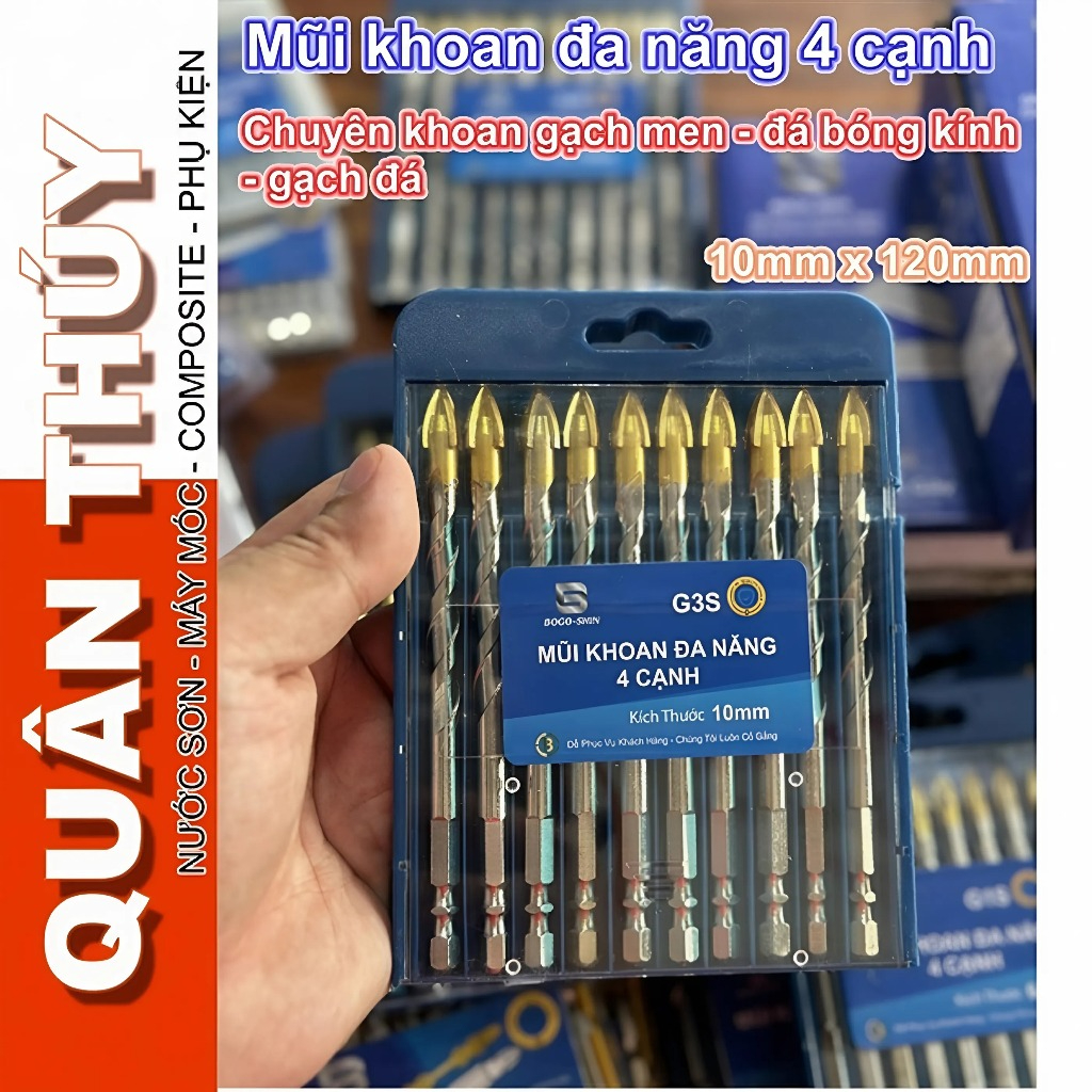 Mũi khoan đa năng 4 cạnh Bogo-Shin CAO CẤP. Mũi khoan đa năng 10mm G3S. Chuyên gạch men, đá bóng kín