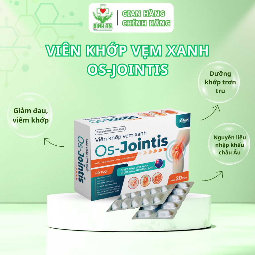 Viên dưỡng, trơn ổ khớp, giảm đau Os Jointis - Viên khớp vẹm xanh NewZealand - Hộp 20v - NT Bình An