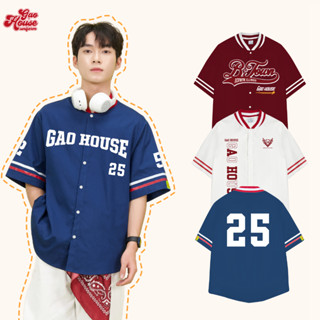 Áo Sơ Mi Tay Ngắn GẠO HOUSE, Áo Sơ Mi Nam Nữ Bóng Chày Jersey, Áo Lớp Phối Cổ Chất Lụa Thô Sọc Tay - GHSM001
