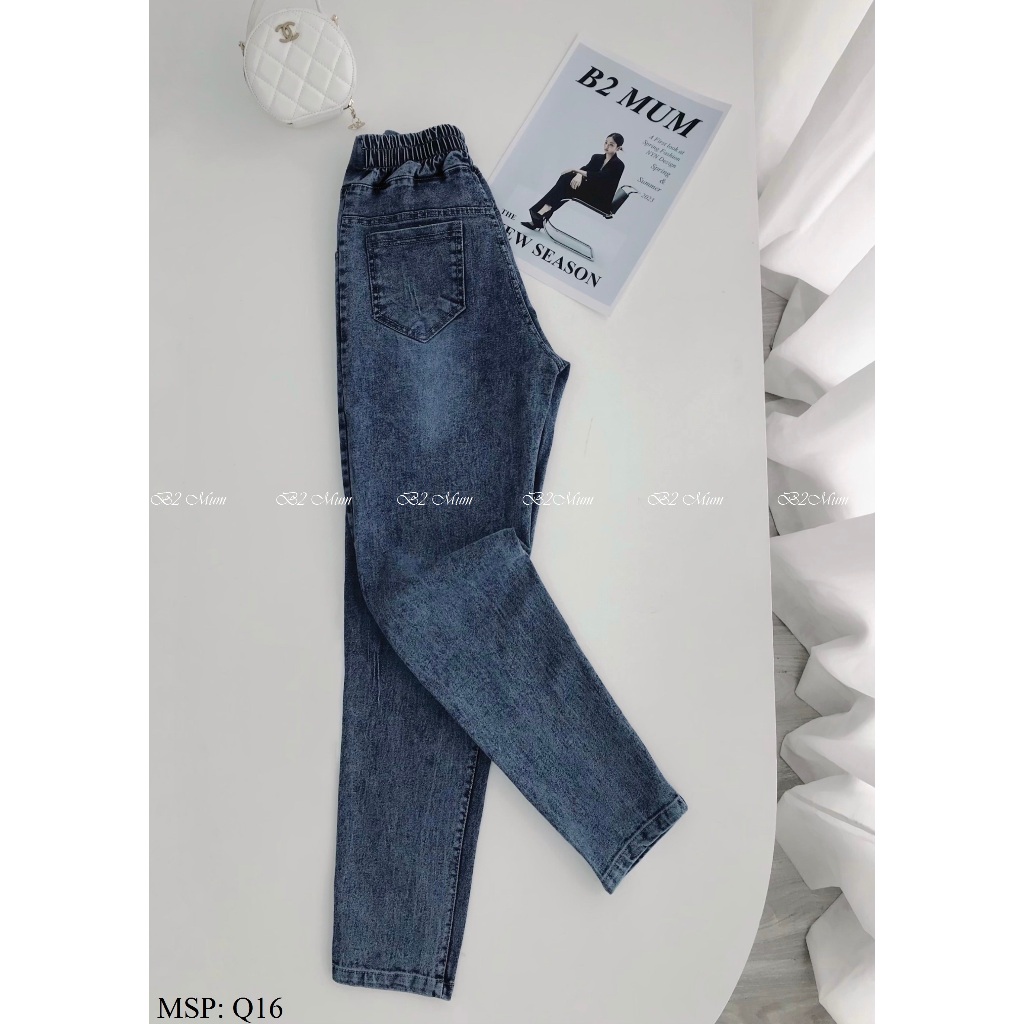 Quần bò bầu cạp chéo co giãn giúp mẹ bầu mặc thoải mái Q16 B2 MUM