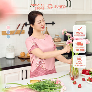  Đồ bộ mặc nhà nữ lụa satin jacquard SUNFLY áo cộc quần dài SP2217 bộ lụa trung niên cao cấp 