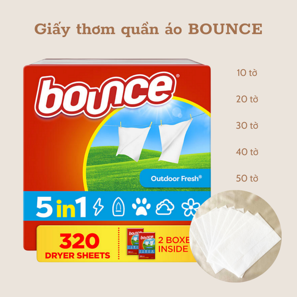 Giấy thơm quần áo BOUNCE Iron Less 5in1 MẪU MỚI