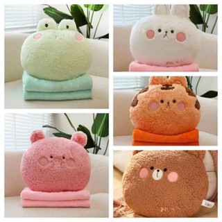 Thú Tròn Xù lông cừu Ếch, Thỏ, Heo, Gấu kèm chăn siêu tiện lợi ANVIHOME Bộ chăn gối văn phòng 3in1