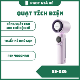 Quạt Tích Điện Mini Cầm Tay SS-026 Với Tốc Độ Cao,100 Chế Độ Gió, Pin 4000mAh, Thoải Mái Cho Mùa Hè