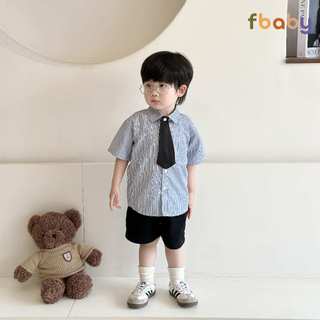 Bộ Quần Áo Sơ Mi Fbaby For New Generation Kèm Cavat Dành Cho Bé Trai Kẻ Sọc Phong Cách Công Tử Hàn Quốc Đi Chơi, Đi Học