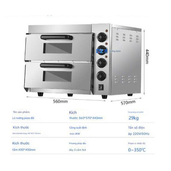Lò nướng piza 2 tầng, công suất 3000w, bảo hành 1 năm