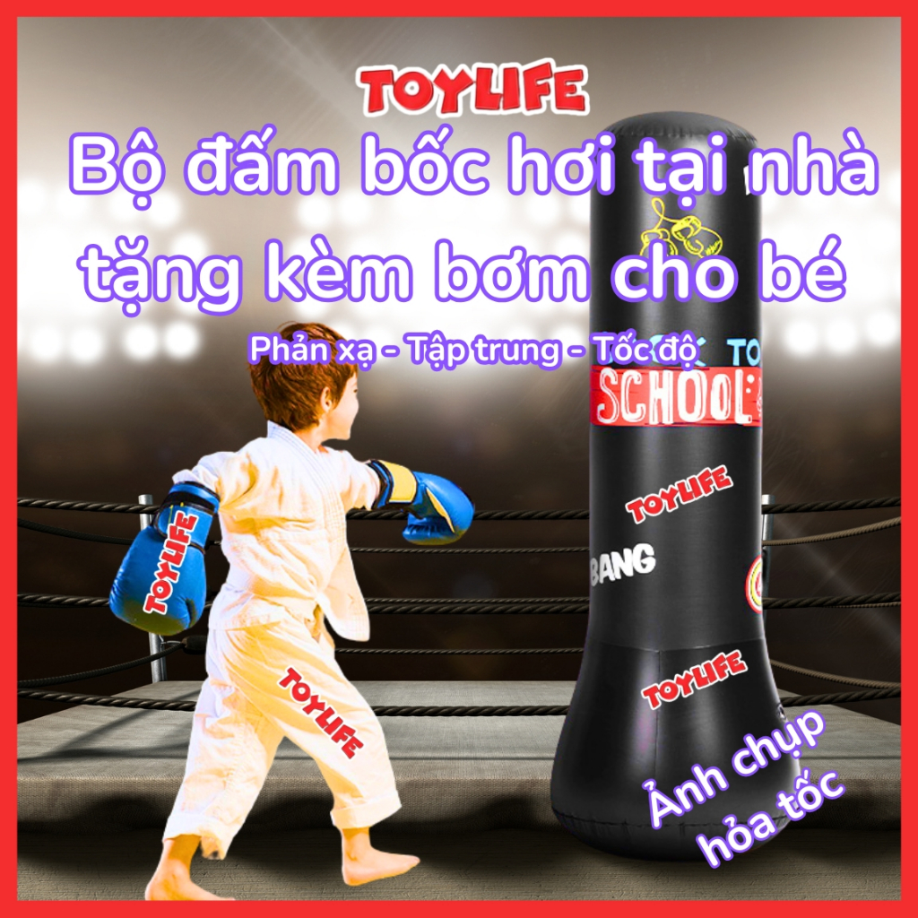 Bộ đấm bốc hơi tại nhà tặng kèm bơm cho bé cột đấm bốc bằng hơi đồ chơi boxing theo nhạc trẻ em TOYL