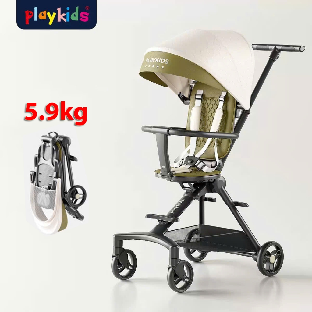  Xe đẩy du lịch gấp gọn Playkids  A3 4 bánh ghế xoay 360 độ 2 chiều ngả lưng 2 tư thế cho trẻ từ 6 tháng - 6 tuổi 
