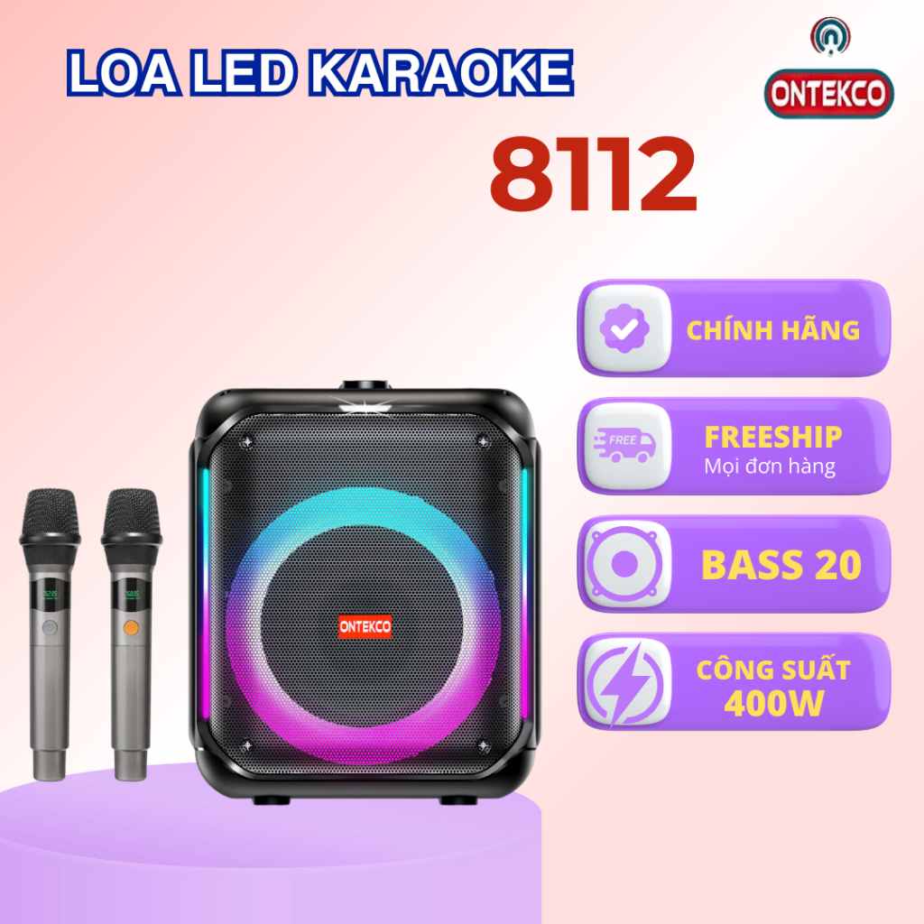Loa xách tay ONTEKCO 8112 loa Led bluetooth karaoke chuyên nghiệp Bass 20 công suất lớn, thiết kế bắ