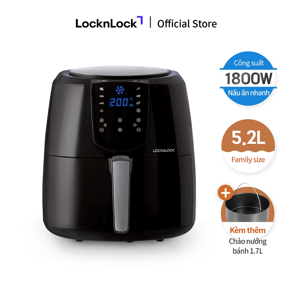 Nồi Chiên Không Dầu Lock&Lock Jumbo Plus Air Fryer 5.2L Màu-đen EJF357BLK 8 menu sẵn, giảm chất béo, giữ ấm | BigBuy360 - bigbuy360.vn