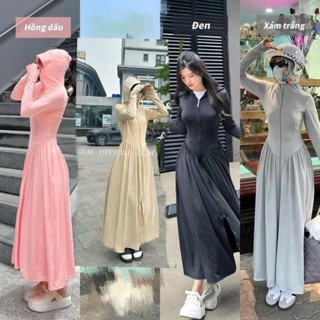 [ 1 LỚP ] Áo váy chống nắng dáng dài , chất thun lạnh mềm mịn chống tia UV