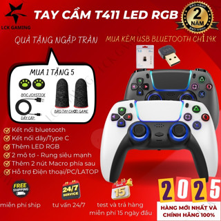 Tay cầm chơi game T411 form PS5, có Bluetooth pin 1000 mah, phím Macro xịn, chơi game fifa online 4 không cần cài đặt