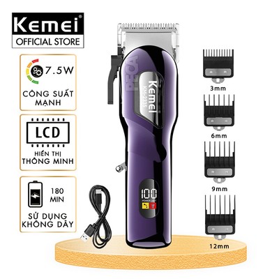 Tông đơ cắt tóc chuyên nghiệp Kemei KM-2335 công suất siêu mạnh 7,5W màn hình LCD sạc nhanh USB - Chính hãng