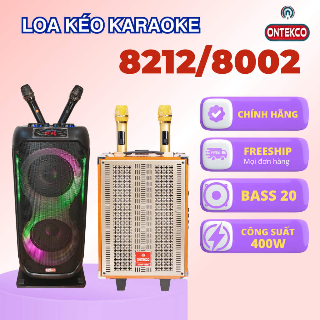 Bộ Loa KARAOKE gia đình ONTEKCO 8002-8212 loa Bluetooth Kèm Micro không dây Siêu trầm cao cấp