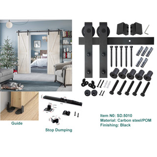 [ Sản phẩm tốt] Bộ phụ kiện cửa lùa Barn Door vintage SD5010 - Ray trượt, bánh xe, giảm chấn