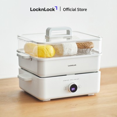 Nồi lẩu đa năng LocknLock Bianco Electric Multicooker 4.5L EJP154IVY màu ngà lẩu nướng luộc hấp hầm lòng nồi tráng sứ