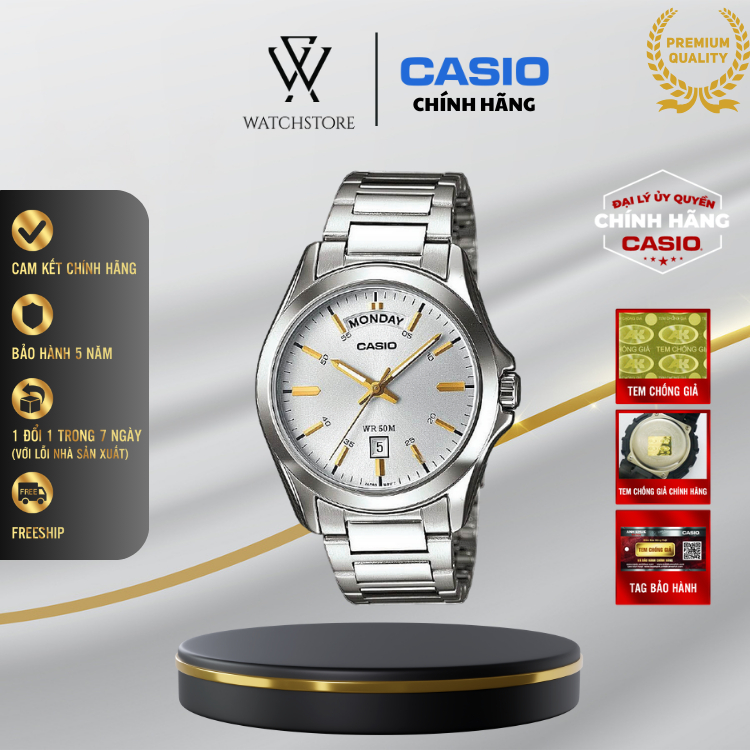 Đồng Hồ Nam Casio MTP-1370D-7A2VDF Màu Trắng Kính Khoáng 39.8mm Dạ Quang Chống Nước Dây Kim Loại Chí