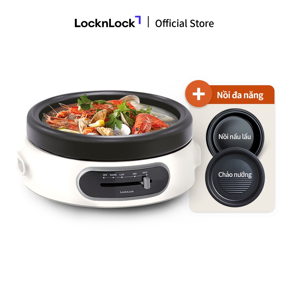Nồi điện đa năng chống dính Lock&Lock Multi Cooker 4L 26cm màu trắng EJP544WHT chảo nướng và lẩu