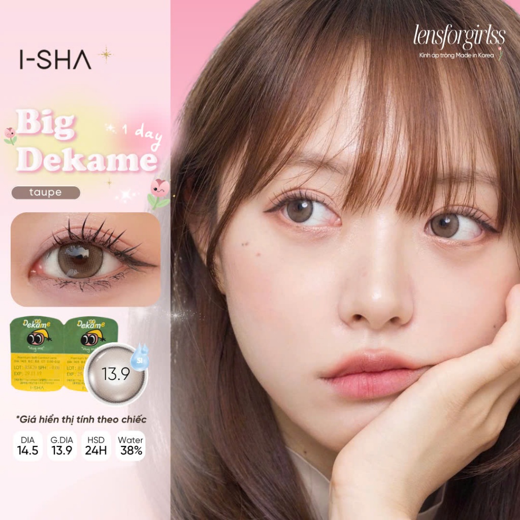 Lens 1 ngày GIÃN TRÒNG hack mắt DEKAME HUG ME TAUPE Dia 14.5mm chính hãng I-SHA | LENSFORGIRLSS