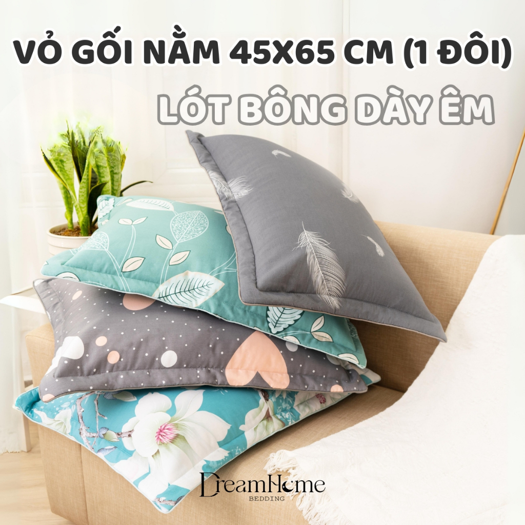 Vỏ Gối Nằm 45x65cm (1 đôi), Áo Gối Mềm Đẹp Nhiều Mẫu Vải Có Khóa Kéo Tiện Lợi, Lót Bông Mỏng - AMELI