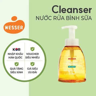 Nước Rửa Bình Sữa núm vú và phụ kiện cho bé Wesser chai 500ml Hàn Quốc