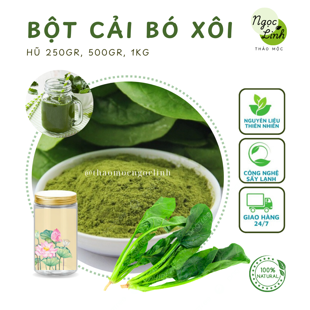 Bột cải bó xôi (rau chăn vịt, rau bina) nguyên chất - tốt cho cơ thể, làm bánh, làm đẹp - Hũ 250gr, 