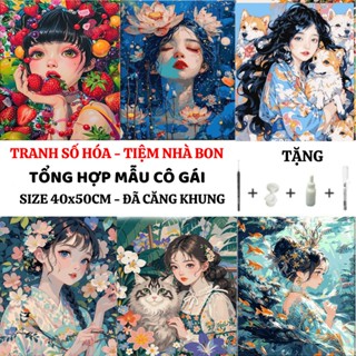 (40X50cm-CÓ BACKBOARD) Tranh tô màu theo số NỮ SẮC MÀU có sẵn khung, cọ vẽ, màu vẽ