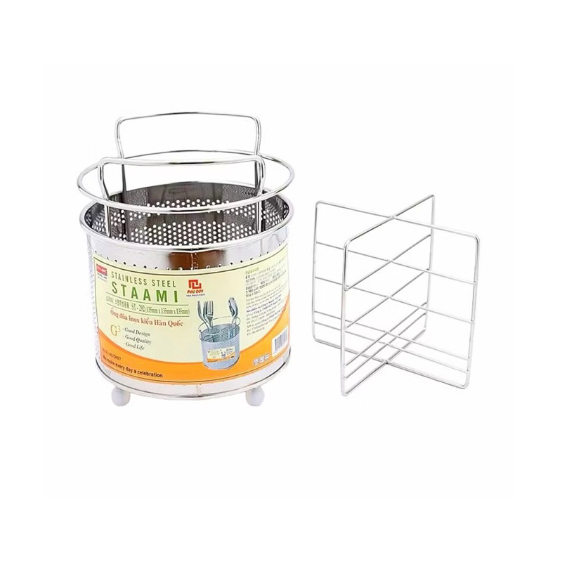 Ống đựng thìa đũa tròn inox Sta Ami Hàn Quốc  ST 292 ĐK 12cm (Dài 135mm* Rộng 120mm* Cao 135mm)