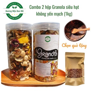   Có quà tặng  Combo 2 hộp Granola siêu hạt 0% yến mạch nguyên vị 1kg tặng quà hấp dẫn có trái cây sấy Hương Mộc Nông Sản 