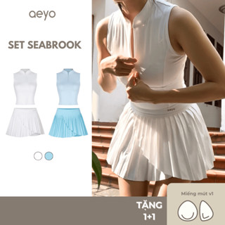 aeyo | Bộ đồ Pickleball, cầu lông, tennis, golf nữ SEABROOK áo ba lỗ có khoá kéo trước tôn dáng, chân váy xếp ly năng độ