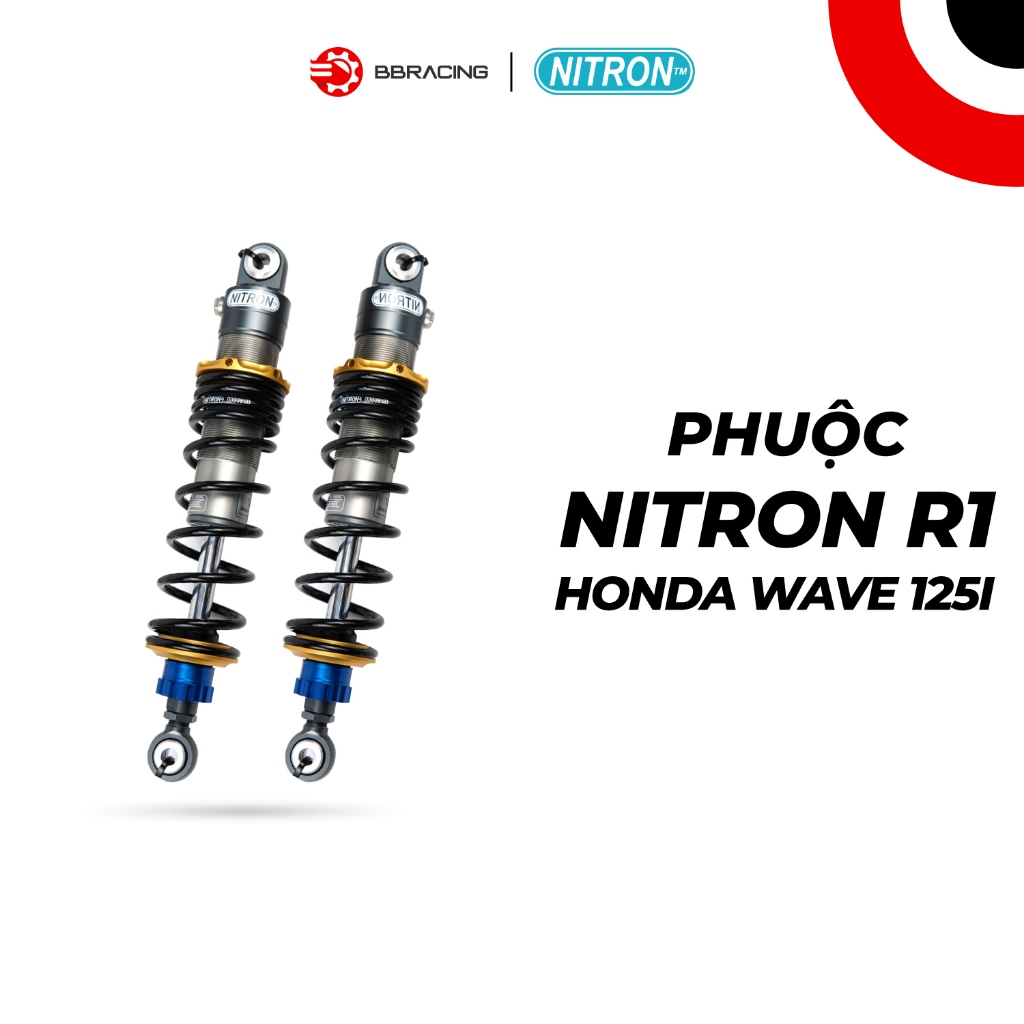 Phuộc sau Nitron Japan R1 Honda Wave 125i - Đen