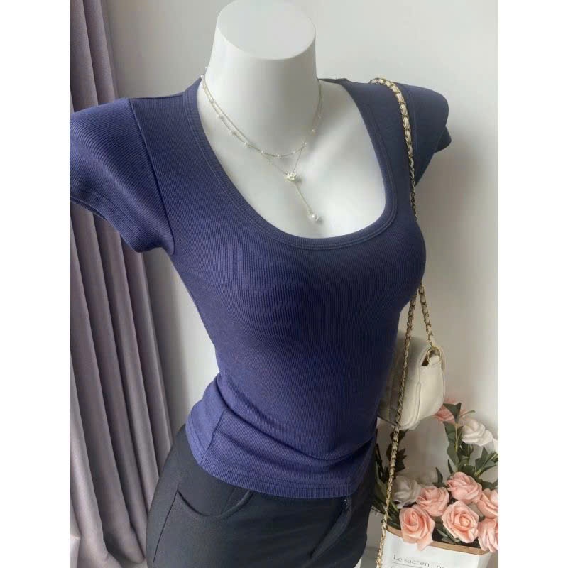 Áo Babytee Croptop Nữ Cổ Vuông Mẫu Mới Dáng Ôm Body Nữ Cổ Vuông | BigBuy360 - bigbuy360.vn