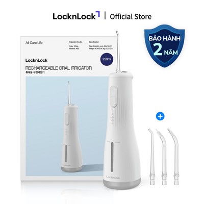 Máy tăm nước LocknLock Rechargeable oral irrigator 250ml - Màu trắng 4 đầu tăm đi kèm, 4 chế độ ENR154WHT