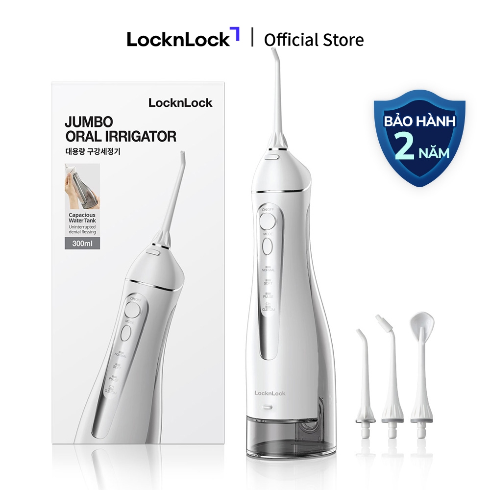 Máy tăm nước Lock&Lock Jumbo oral irrigator 300ml 3 loại đầu tăm 4 chế độ sử dụng đến 20 ngày Màu xám ENR166GRY