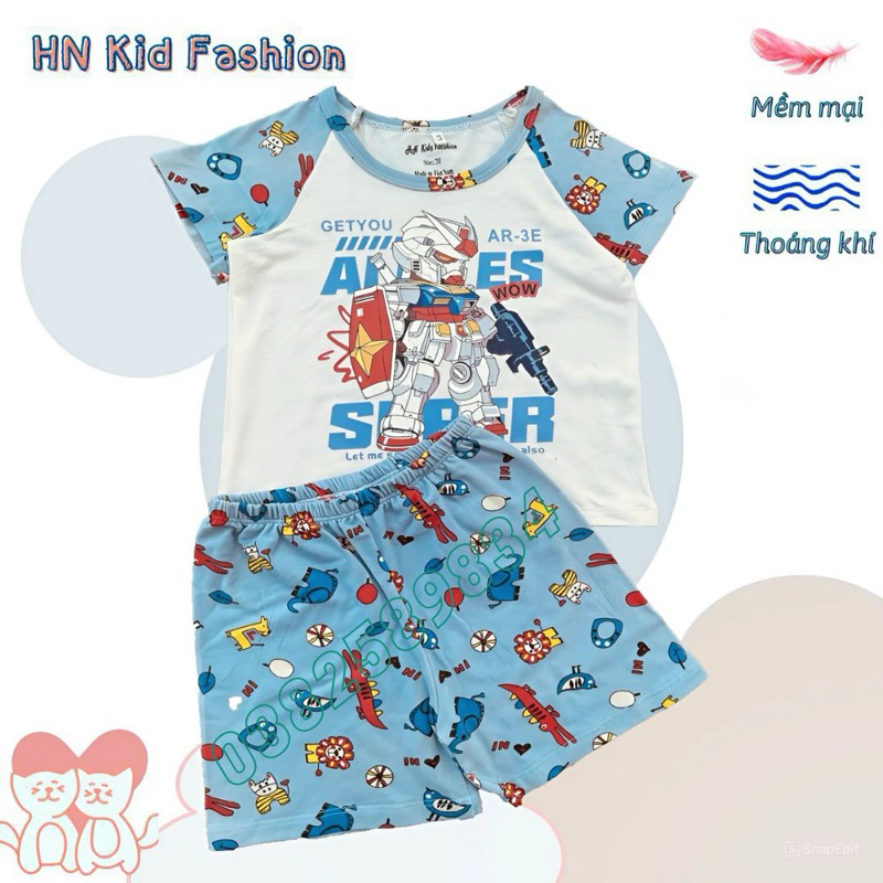 Bộ Hè Bé Trai Chất Thun Cotton Xanh Voi Cho Bé 10-23kg của BiBo Kids