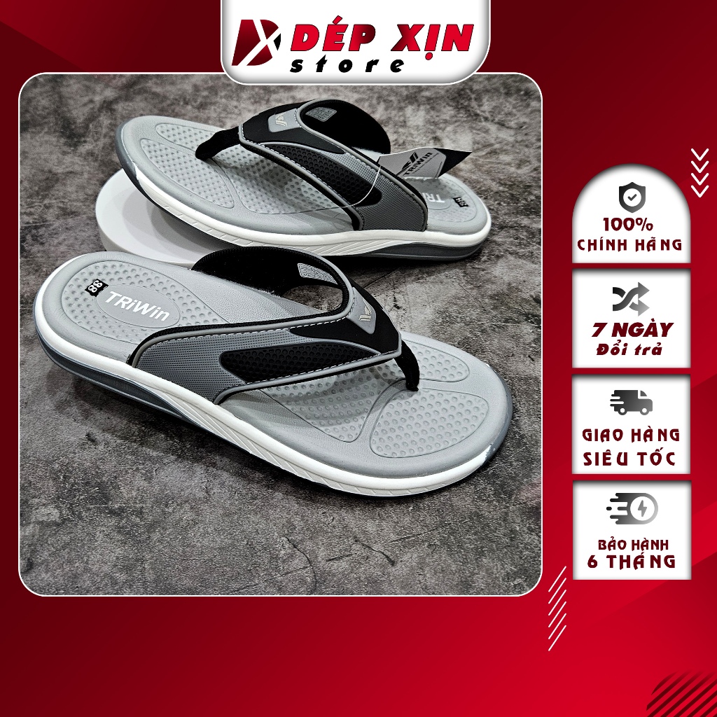 Dép Kẹp Nam Cao Cấp Triwin Quai Nhựa Đế Cao Su Chống Trượt (Xám)