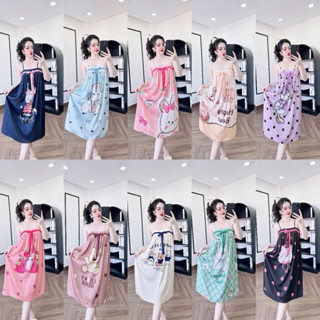 Đầm 2 dây bảng to cột nơ hoạ tiết dễ thương,size40-60kg,chất liệu latin mềm mát