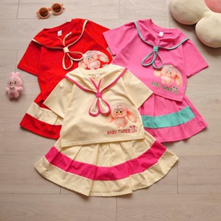 Set áo thun cotton baby three phối chân váy xếp ly siêu xinh cho bé gái noel Xmas Tết F09 - Phom vừa, bé cao tăng size