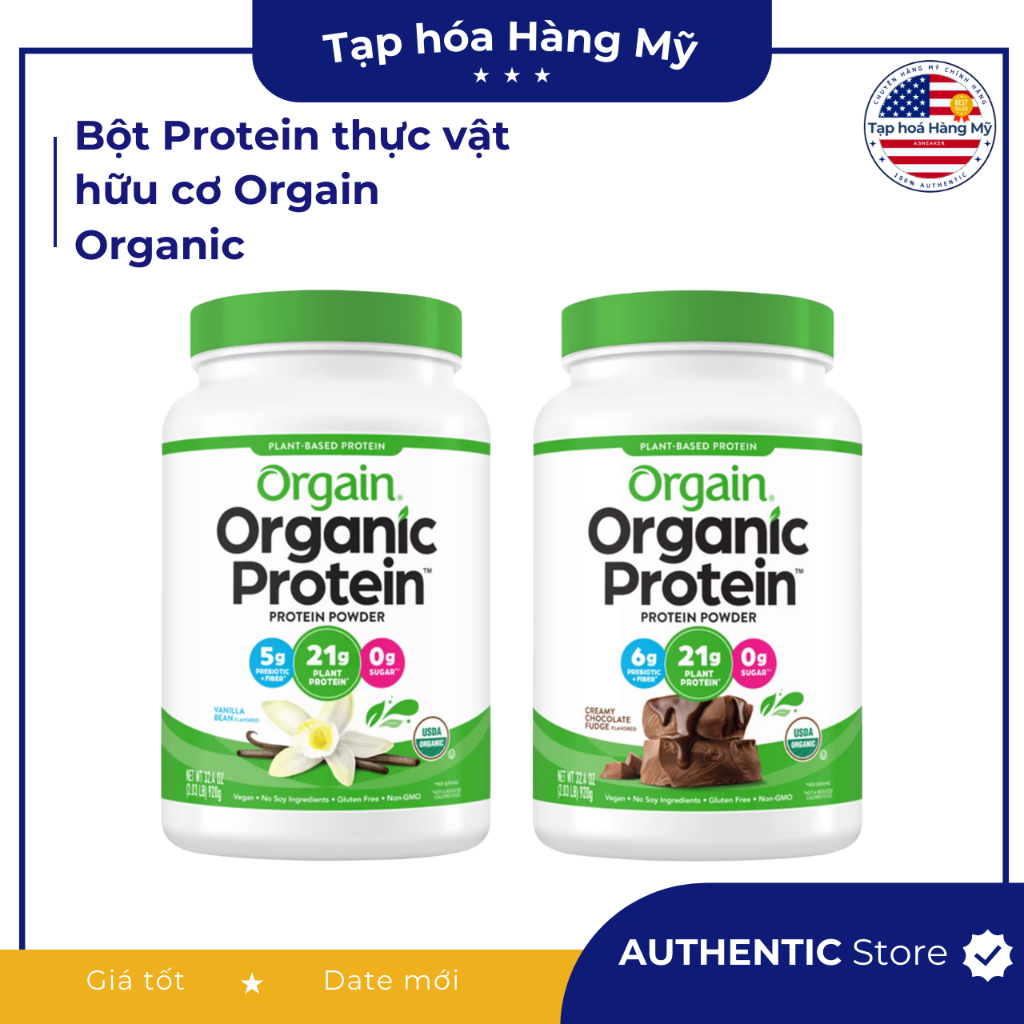 [Hàng Mỹ] Bột Protein thực vật hữu cơ Orgain Organic Protein Powder 1kg2, 920g - Vị Vani, Socola