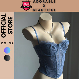 [Ảnh Thật] Áo Corset VER2 Gọng Phối Ren Họa Tiết Hoa. Áo Croptop Có Gọng Cứng Cáp Hở Lưng Đan Dây Sexy [AdorablexBeautif