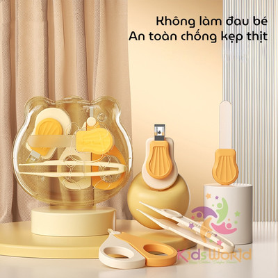 Bộ Bấm Móng Tay 4 Chi Tiết Hình Gấu KidAndMom An Toàn Tiện Lợi Cho Bé chống kẹp thịt