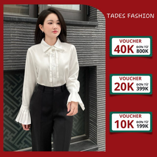 Áo Sơ Mi - Áo Sơ Mi Nữ Công Sở Vạt Chéo Thiết Kế Xếp Ly Tay Bèo Sang Chảnh Bánh Bèo A225
