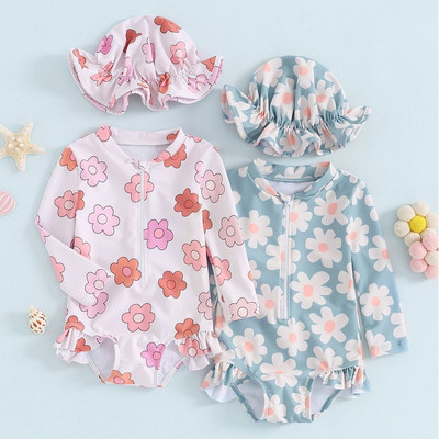 Set Đồ Bơi Tay Dài Họa Tiết Hoa Cúc Có Nón Bé Gái Sơ Sinh 1 2 3 4 Tuổi MINTSCLOSET Quảng Châu BB8717