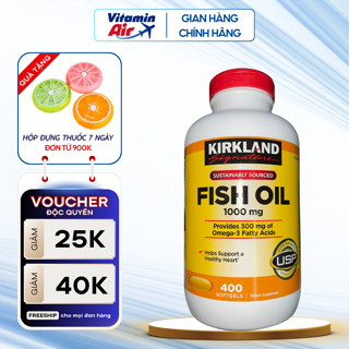 Dầu cá Fish oil 1000mg 400 viên của Mỹ Kirkland Signature giúp bảo vệ mắt, hỗ trợ tim mạch, làm đẹp da, giữ ẩm tự nhiên
