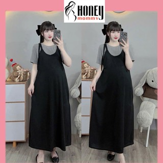 Set Váy Yếm Bầu Thu Đông (Kèm Áo), Đầm Bầu Dáng Suông Basic Trẻ Trung Mặc Nhà Đi Chơi Đi Làm HD4521 Honey Mommy HD3092