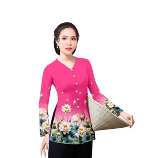 Áo Bà Ba Nữ Đẹp – Vải Thun Co Giãn 4 Chiều – Họa Tiết Hoa – Nút Giả – 10 Màu, Size Lớn Đến 72kg